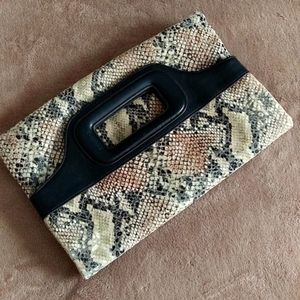 Anna Klein Faux snakeskin and genuine leather trim  fold over clutch purse.